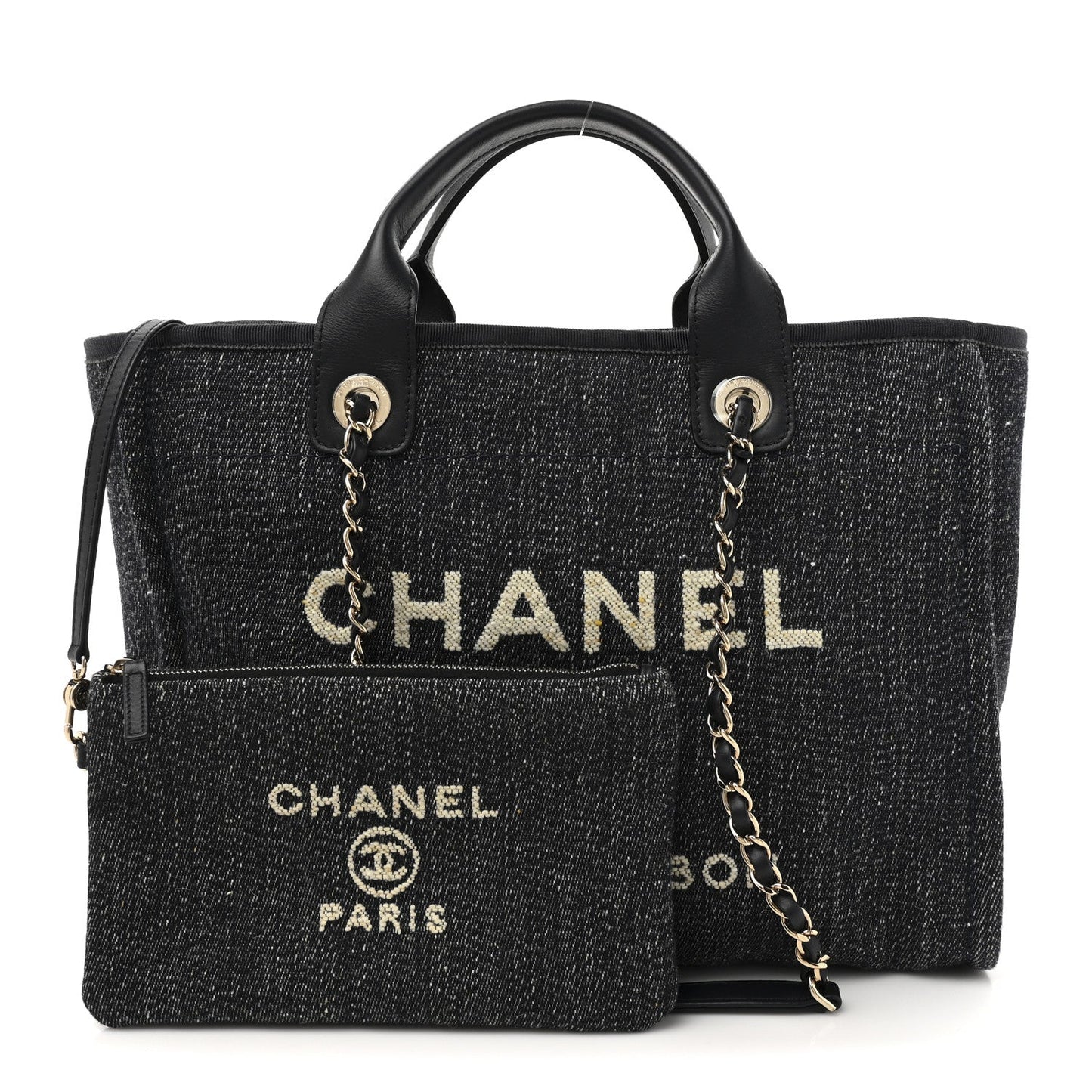 Denim Small Deauville Tote Dark Blue White