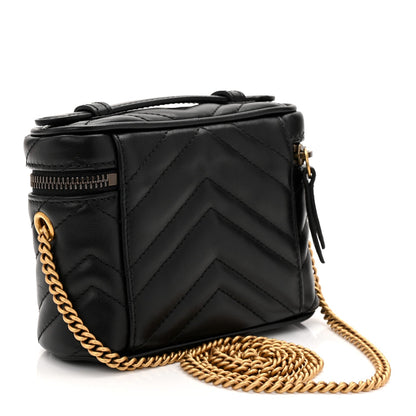 Calfskin Matelasse Chevron Mini GG Marmont Top Handle Bag Black