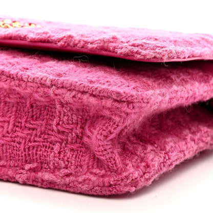 Wool Tweed Lambskin Quilted Chanel 19 Wallet On Chain WOC Fuchsia