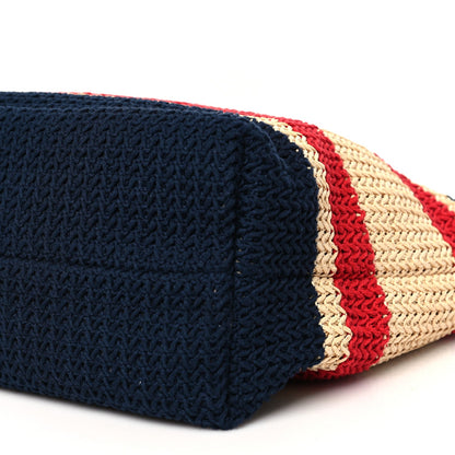 Raffia Crochet Stripe Tote Natural Blue