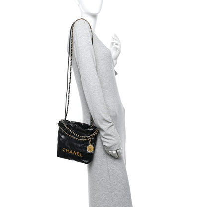 Shiny Calfskin Quilted Mini Chanel 22 Black