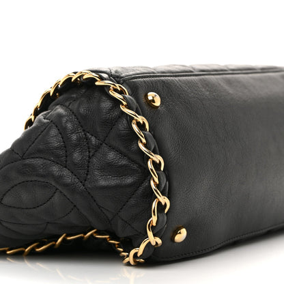 Calfskin Quilted Large Chain Me Hobo Black