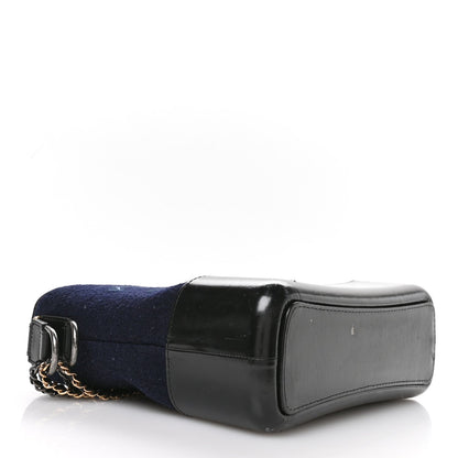 Calfskin Wool Embroidered Paris Hamburg Small Gabrielle Hobo Dark Navy Blue