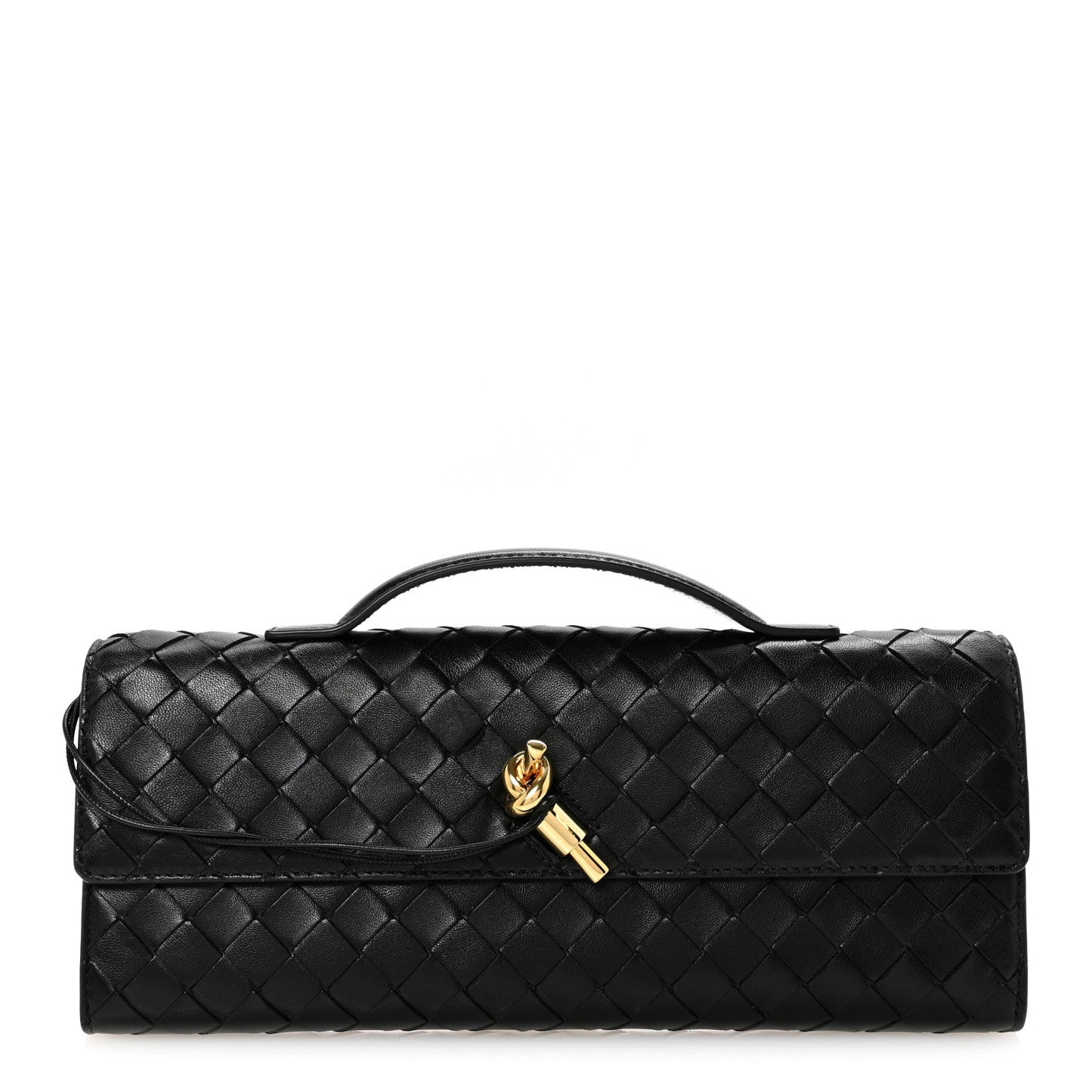 Nappa Intrecciato Long Andiamo Top Handle Clutch Black