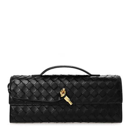 Nappa Intrecciato Long Andiamo Top Handle Clutch Black