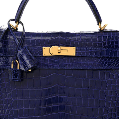 Shiny Porosus Crocodile Kelly Sellier 32 Bleu Electrique