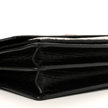 Calfskin Crocodile Embossed Medium Monogram Sunset Black