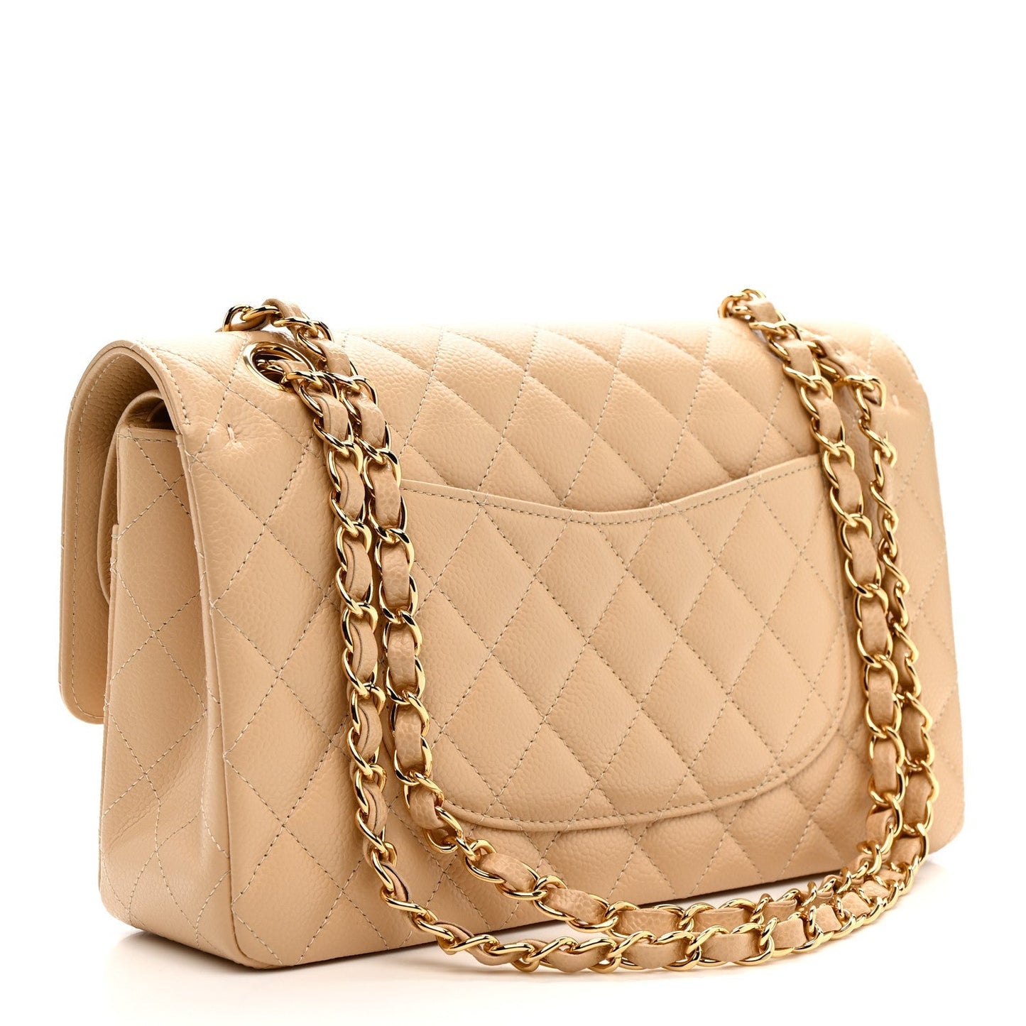 Caviar Quilted Medium Double Flap Beige
