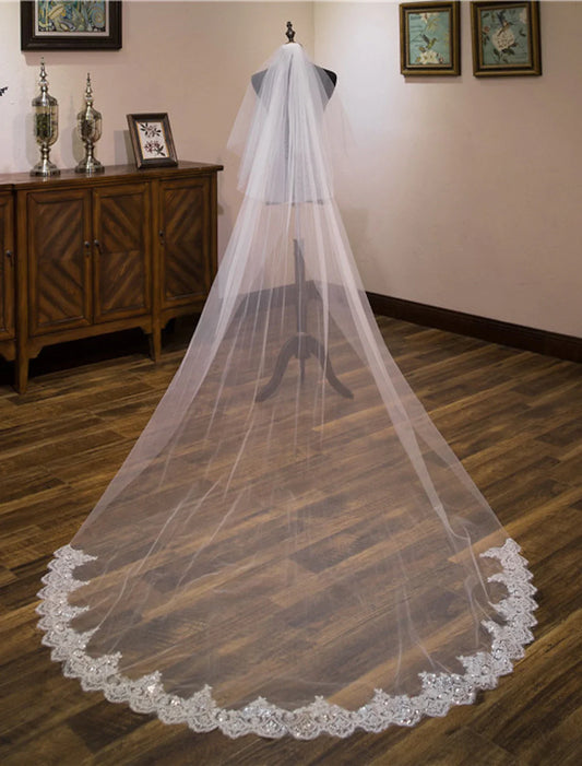 - Double layer lace wedding dress cathedral veil with sequins/embroidery chiffon dress leaving a deep impression in 2026