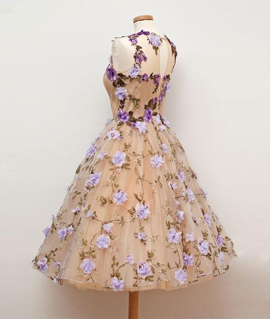 Cute round champagne short prom dress, champagne homecoming dress M4900