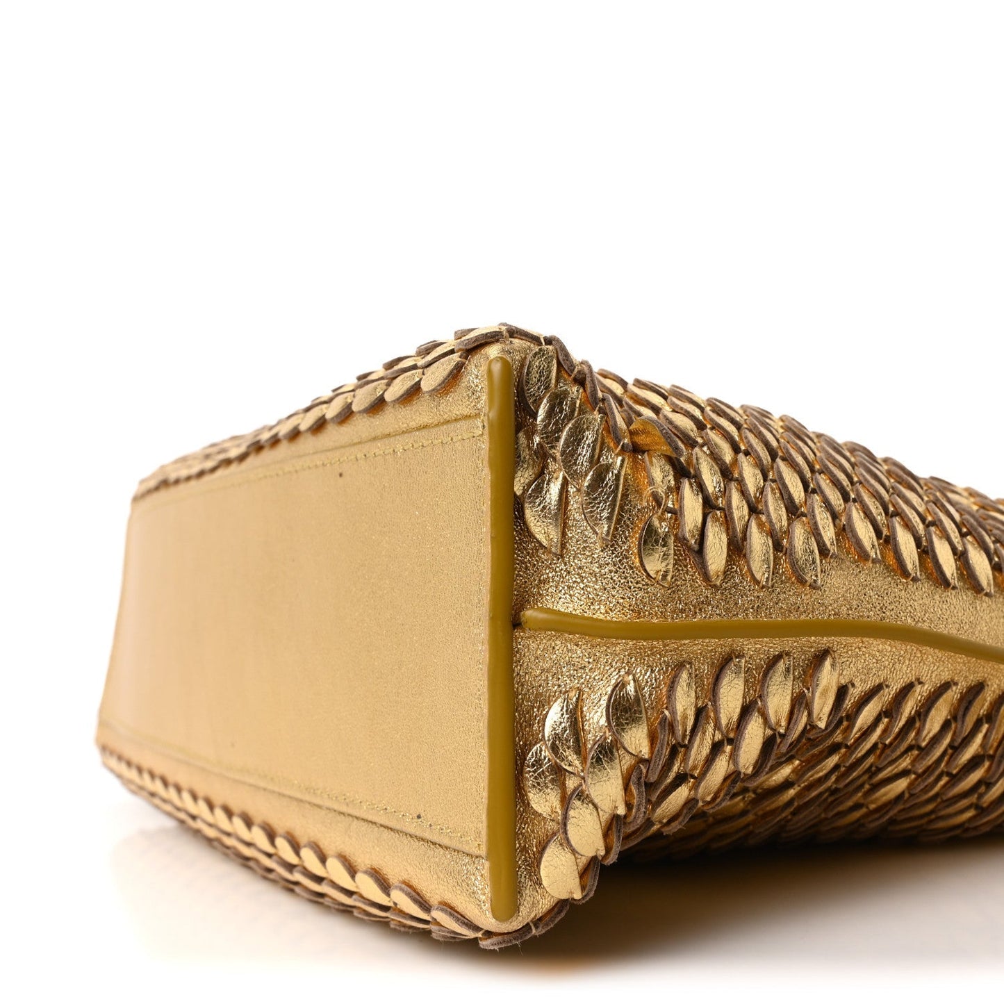 Metallic Laminated Lambskin Medium Scale Flamenco Knot Clutch Gold