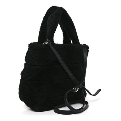 Shearling Nappa Triangle Quilted Patchwork System Tote Black