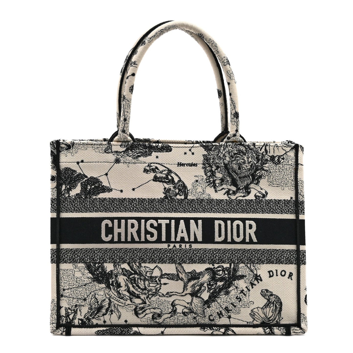 Canvas Zodiac Toile De Jouy Embroidered Medium Book Tote Latte