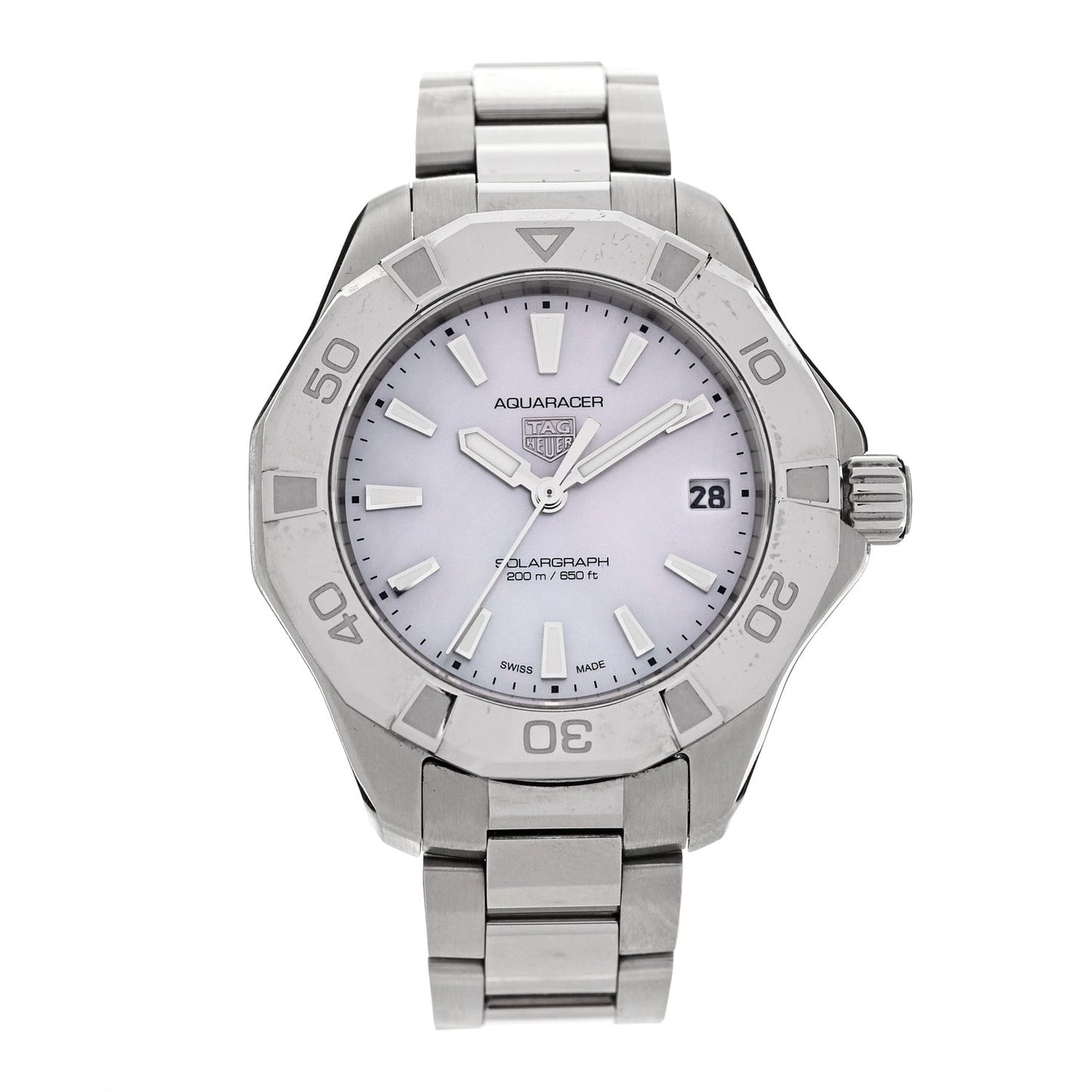 Stainless Steel Mother of Pearl 34mm Aquaracer Lady Professional 200 Solargraph Quartz Watch WBP1312