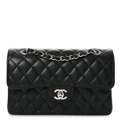 Caviar Quilted Small Double Flap Black