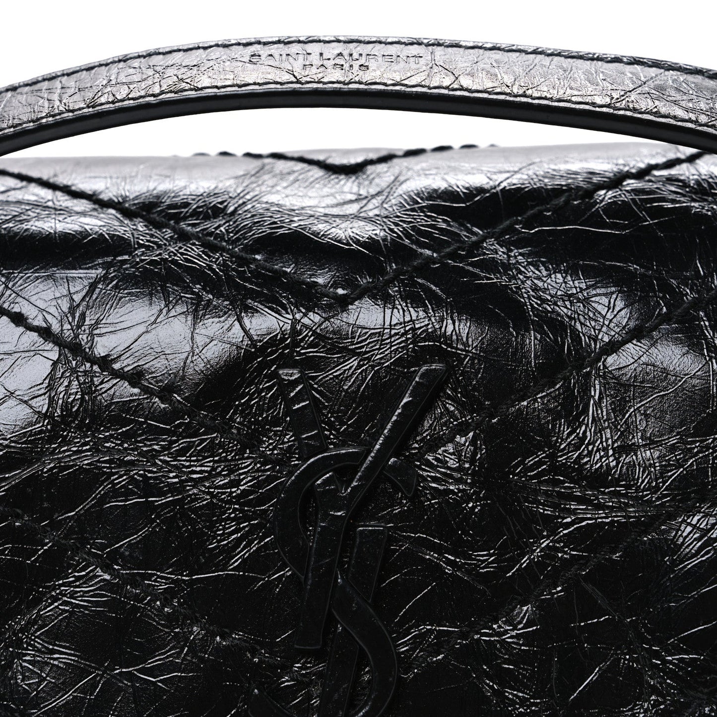 Crinkled Calfskin Matelasse Monogram Baby Niki Chain Satchel Black