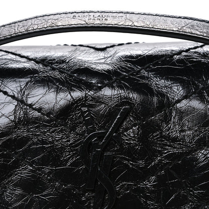 Crinkled Calfskin Matelasse Monogram Baby Niki Chain Satchel Black