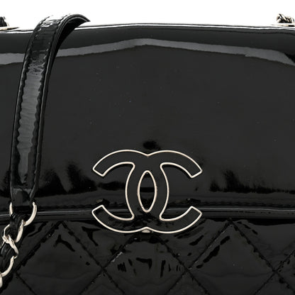 Patent Quilted Hamptons Flap Bag Black