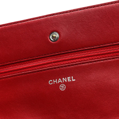 Lambskin Quilted Wallet On Chain WOC Red