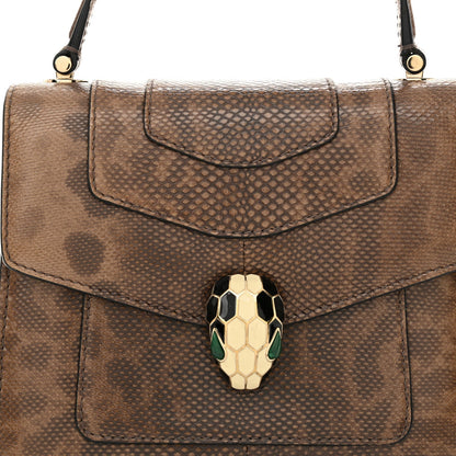 Shiny Karung Serpenti Forever Top Handle Brown