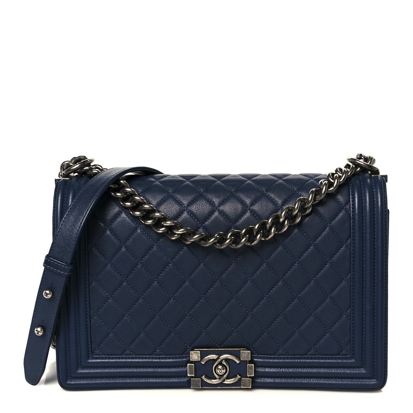 Calfskin Quilted New Medium Boy Flap Dark Blue