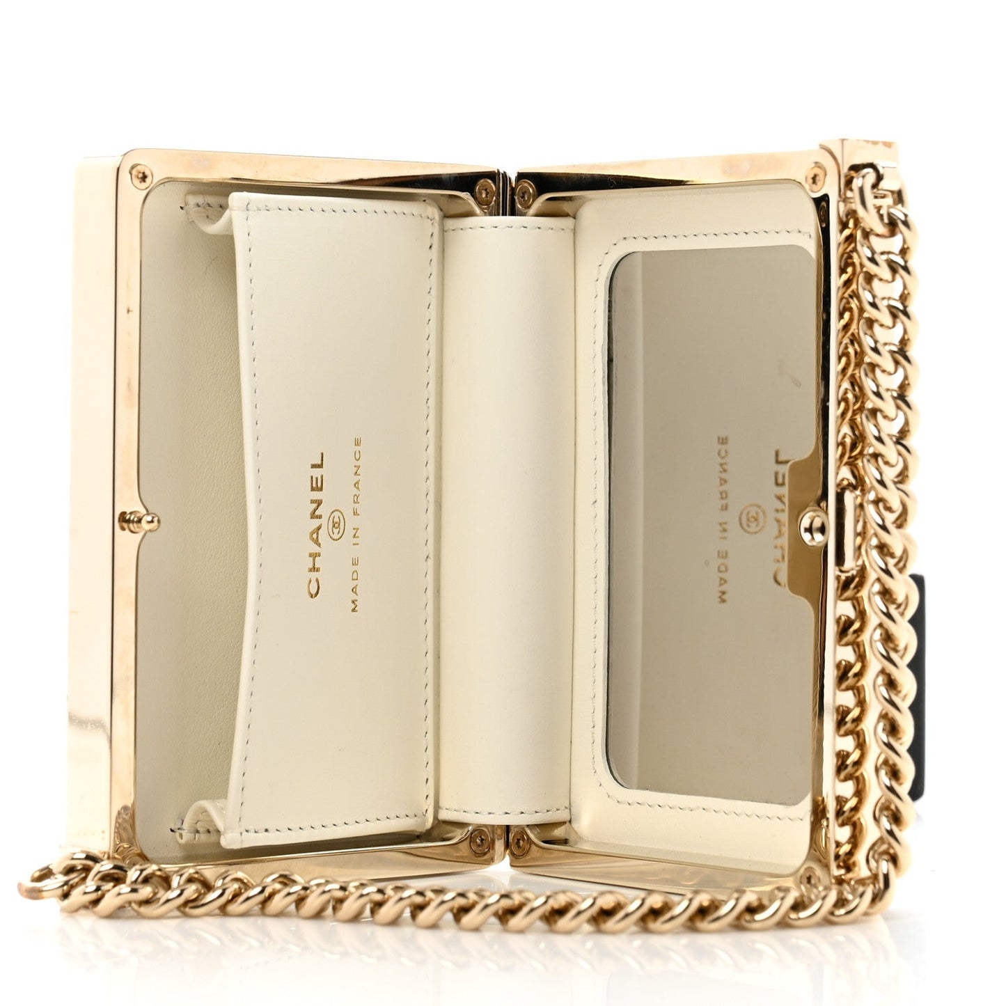 Patent Calfskin Boy Minaudiere White
