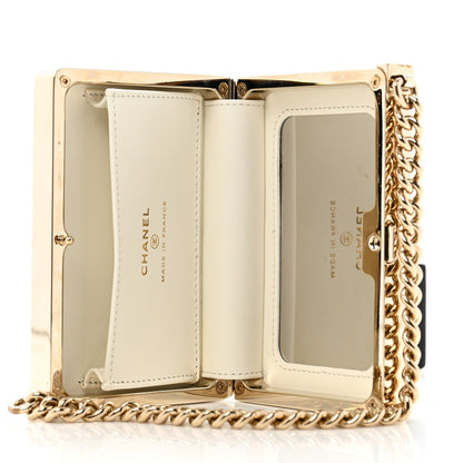 Patent Calfskin Boy Minaudiere White