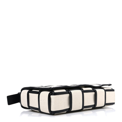 Canvas Intrecciato Padded Cassette Crossbody Bag Natural Black
