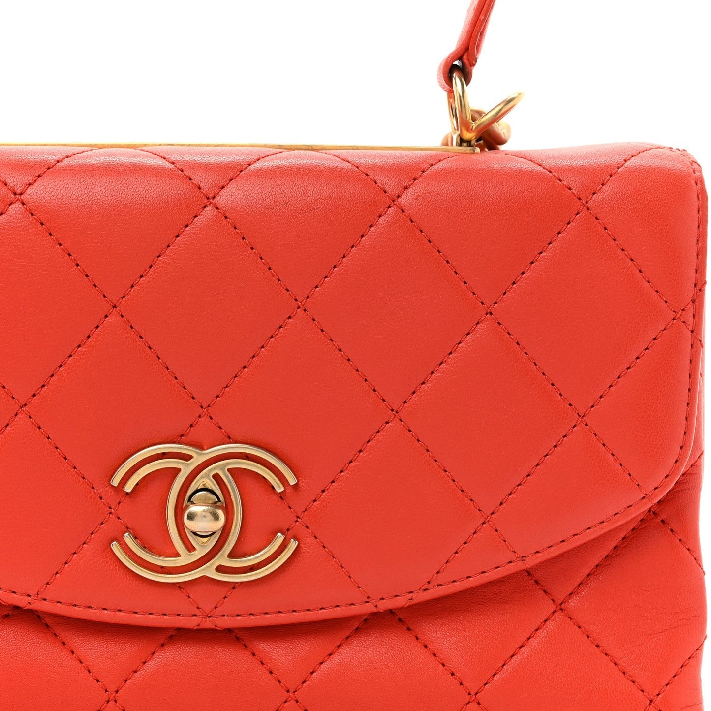 Lambskin Quilted Medium Trendy Spirit Top Handle Bag Orange