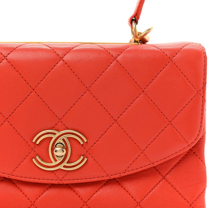 Lambskin Quilted Medium Trendy Spirit Top Handle Bag Orange