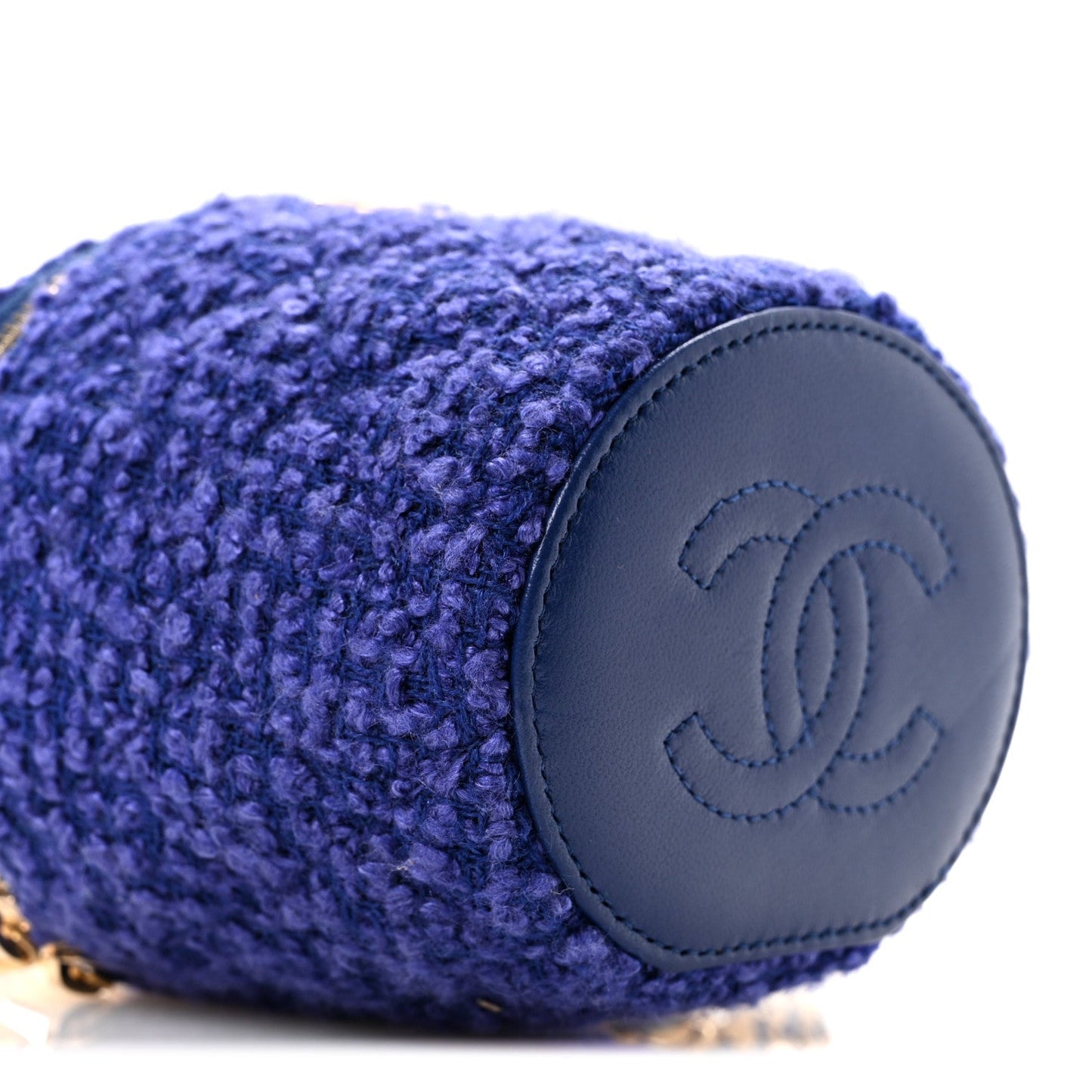 Tweed Quilted Afternoon Tea Top Handle Vanity Case With Chain Purple