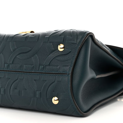 Calfskin Embossed Small Margot Top Handle Divisa Green