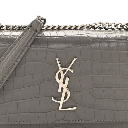 Calfskin Crocodile Embossed Monogram Sunset Chain Wallet Fog