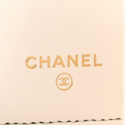 Lambskin Quilted Book Card Holder on Chain Black