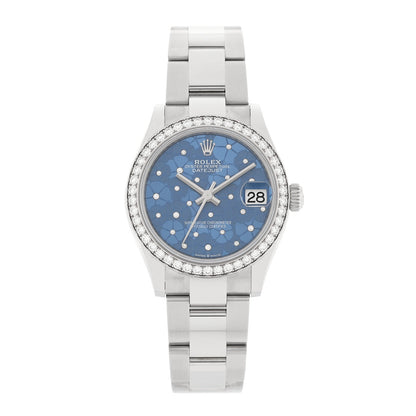 Stainless Steel 18K White Gold Diamond Bezel 31mm Oyster Perpetual Datejust Watch Azzurro Blue Floral 278384RBR