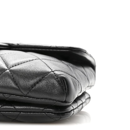 Lambskin Quilted CC Pocket Clutch With Chain Black