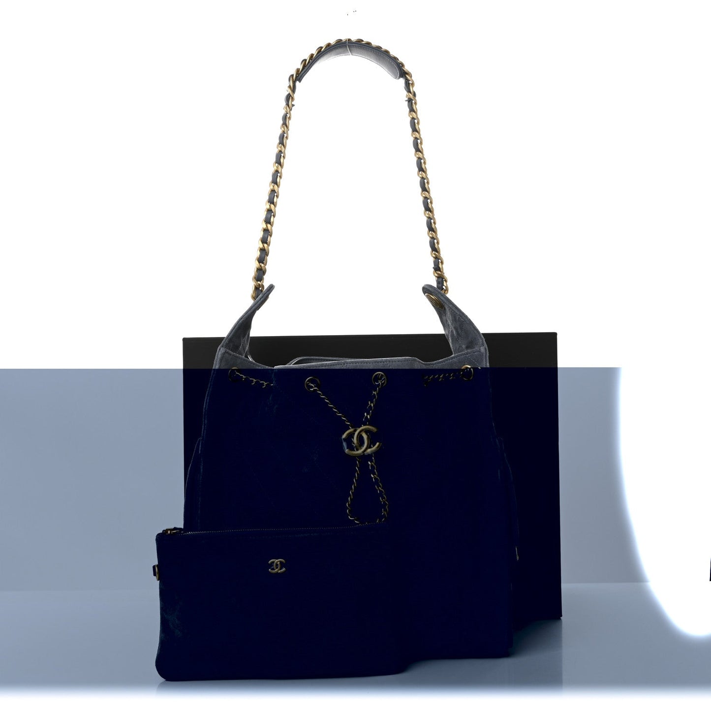 Suede Quilted Medium Chanel 25 Handbag Blue