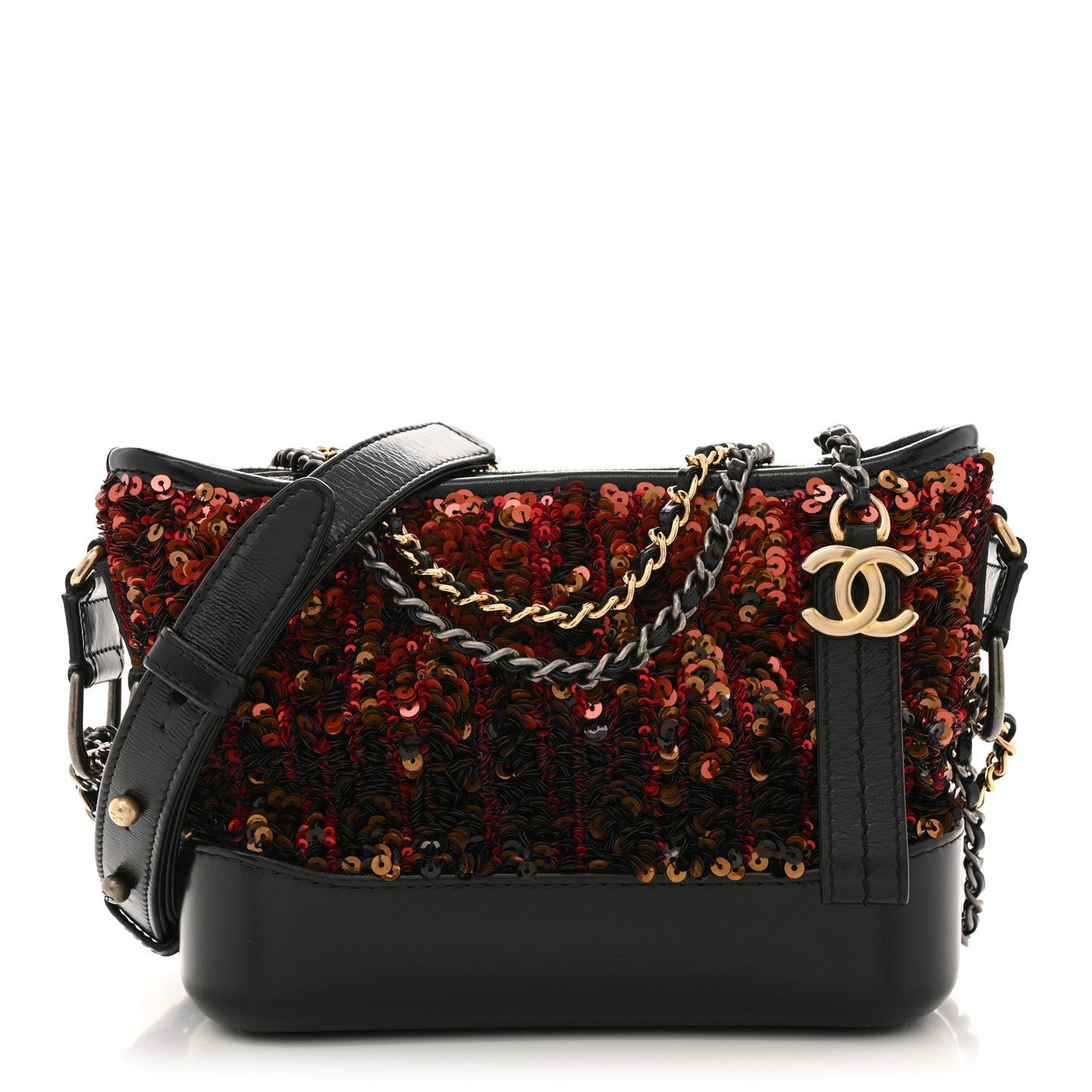 Sequin Calfskin Small Gabrielle Hobo Red Black