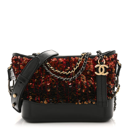 Sequin Calfskin Small Gabrielle Hobo Red Black