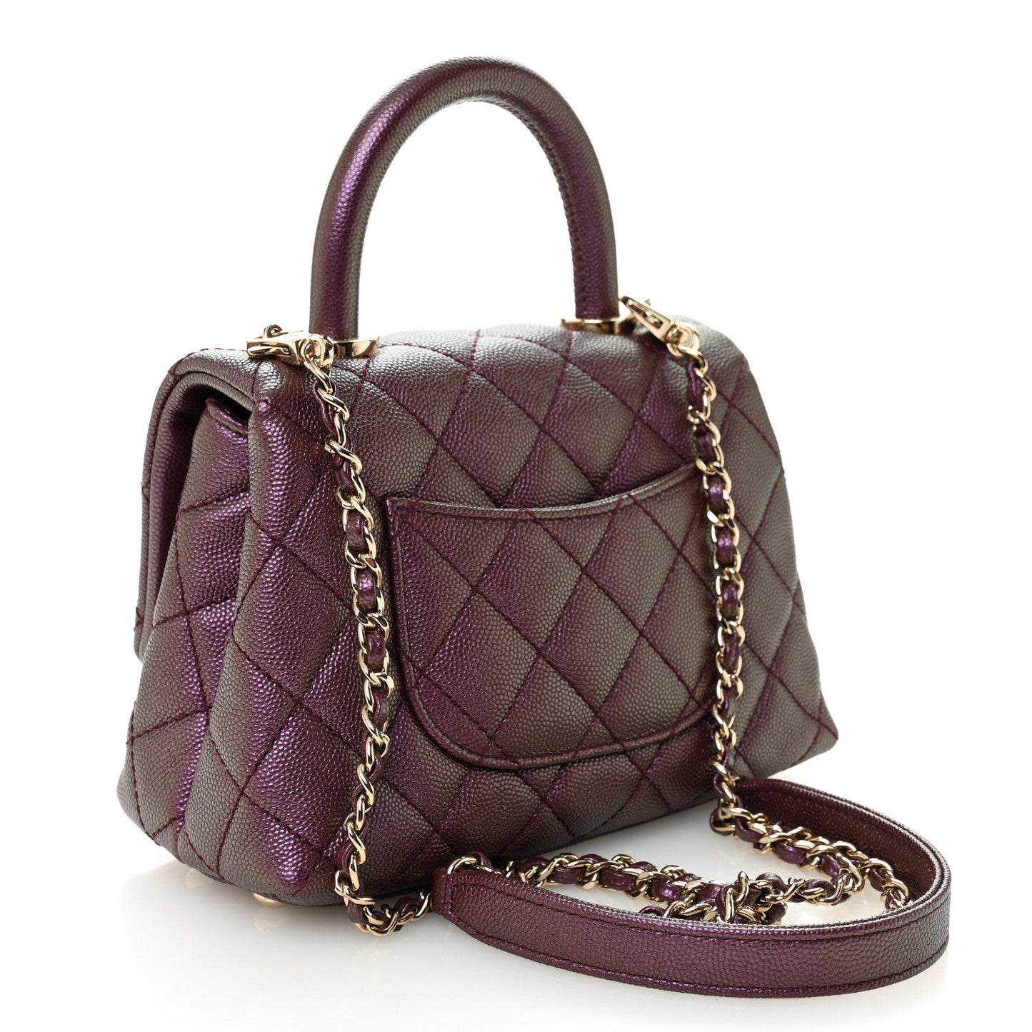 Iridescent Caviar Quilted Extra Mini Coco Handle Flap Purple