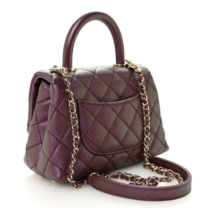 Iridescent Caviar Quilted Extra Mini Coco Handle Flap Purple