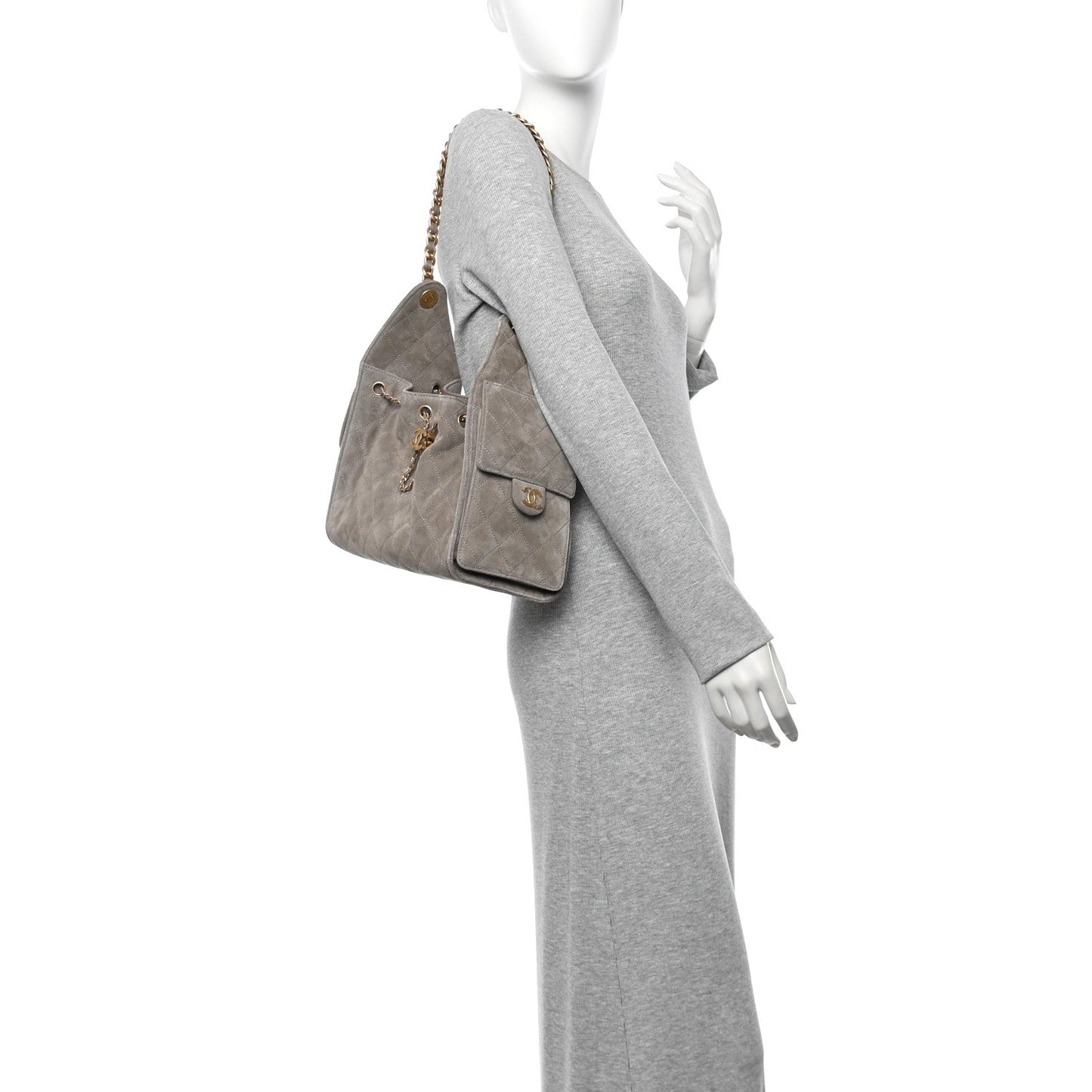 Suede Quilted Small Chanel 25 Handbag Dark Grey