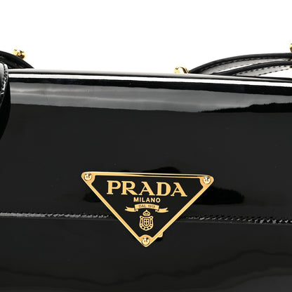 Vernice Metal Triangle Logo Flap Shoulder Bag Black