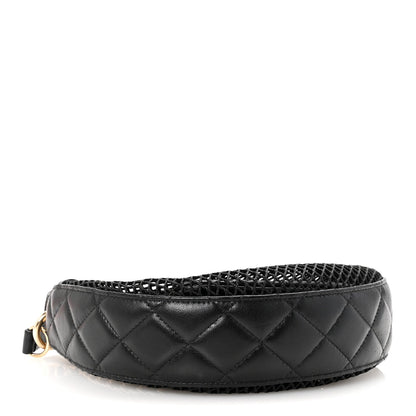 Mesh Shiny Lambskin Chain Hobo Black