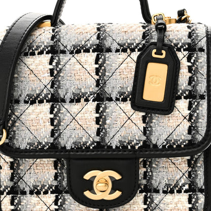 Tweed Calfskin School Memory Mini Top Handle Flap Ecru Grey Beige Black