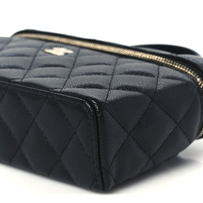 Caviar Quilted Top Handle Slim Vanity With Chain Black