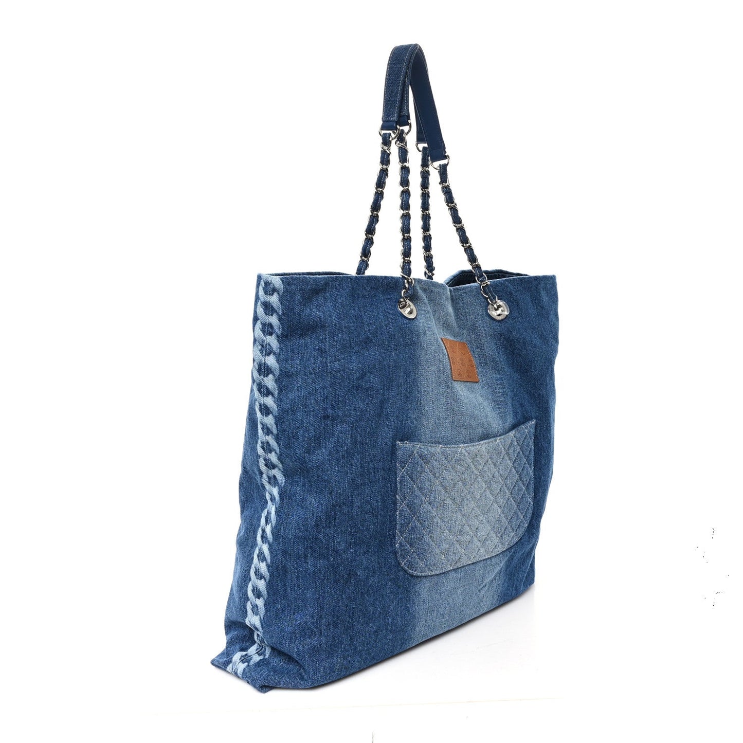 Denim Printed Shopping Bag Blue