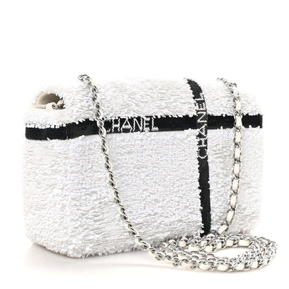 Sequin Ribbon Mini Rectangular Flap White Black