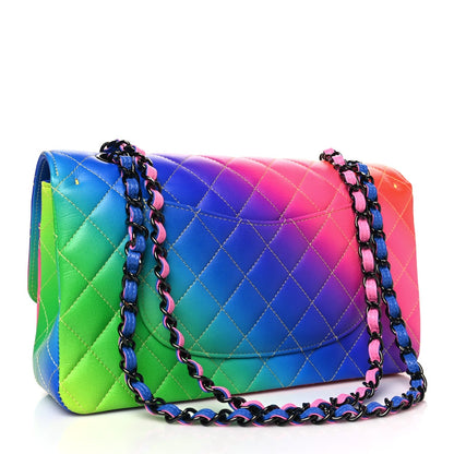 Calfskin Quilted Medium Rainbow Double Flap Multicolor