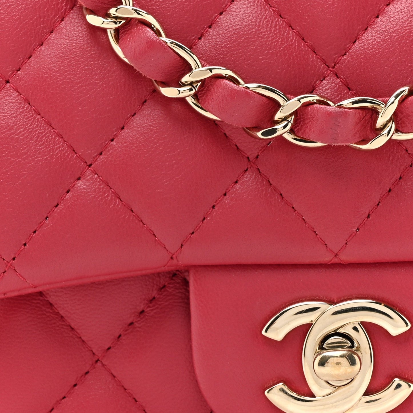 Lambskin Quilted Mini Square Flap Dark Pink